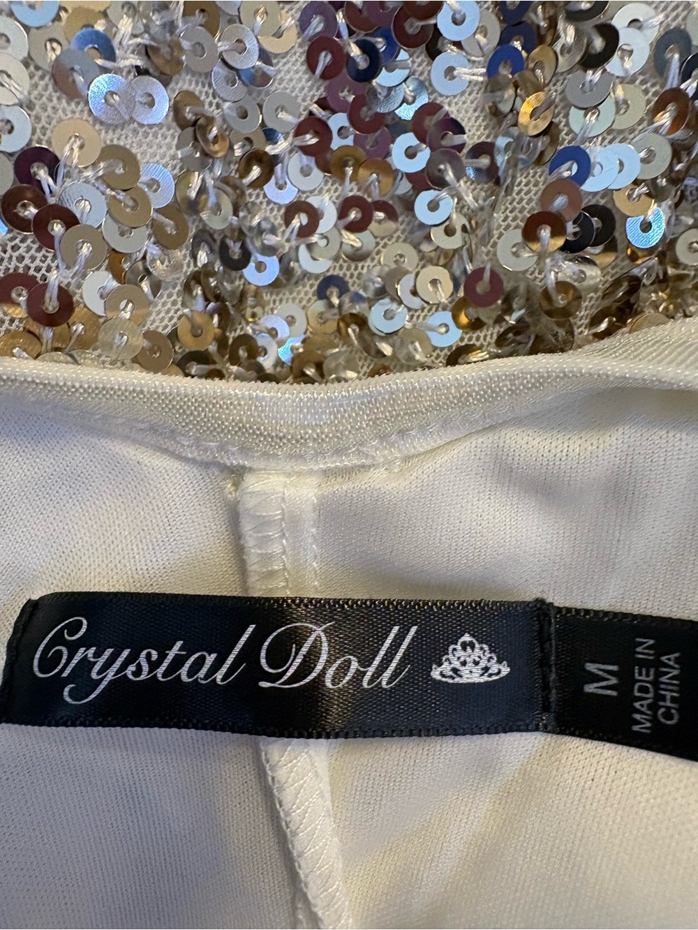 Crystal Doll Sequin Top in Ivory and Silver